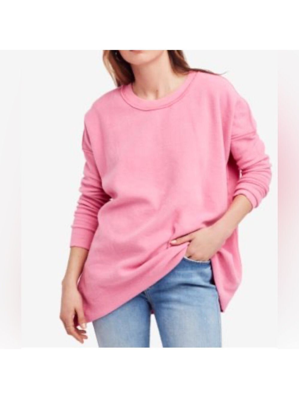 Free People Washed Ashore pink fleece oversized fleece crewneck sweatshirt med
